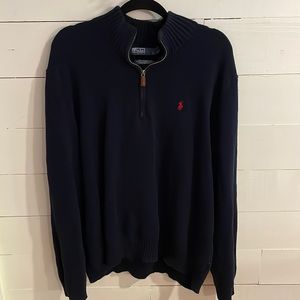 Polo by Ralph Lauren Navy 3/4 Zip Knit Sweater with Red Logo, Size XXL